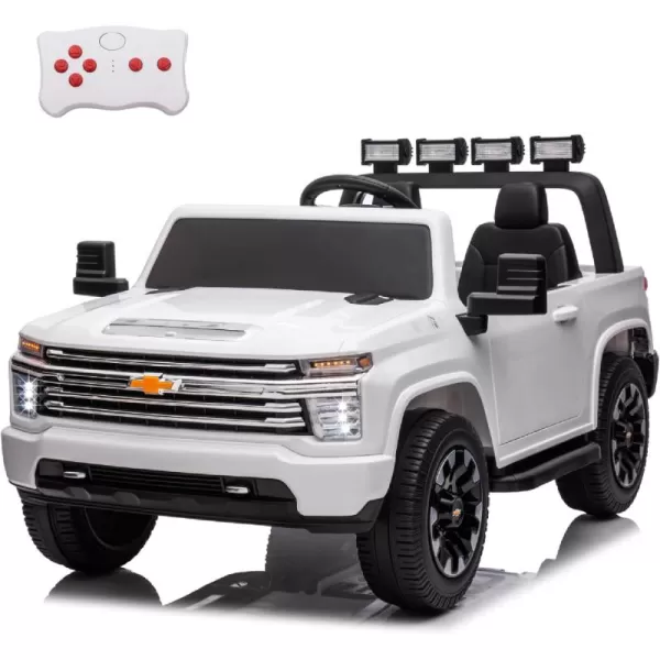 POSTACK 24V Ride On Toys 2 Seats Side by Side Kids Ride On Toy Car OffRoad Chevrolet Official License Kids UTV Kids Electric Truck with Remote Control Kids Ride On Truck Toy Gifts PinkWhite