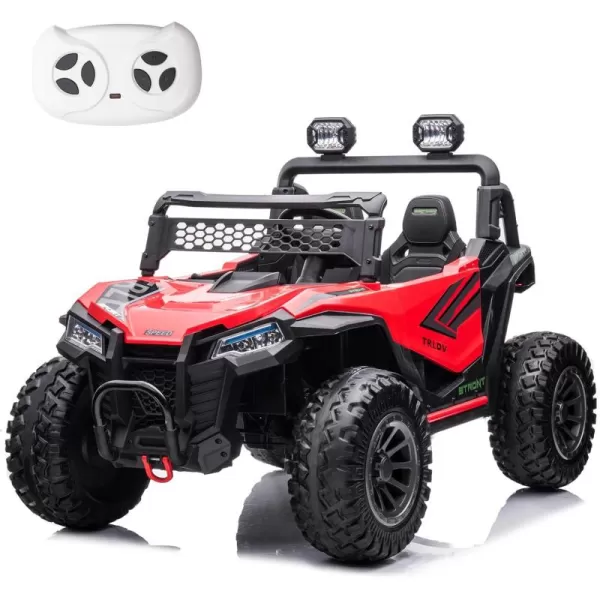 POSTACK Ride on Car 24V XXL EVA Rubber Tires Battery Powered Toy for Big Kids Side by Side 2 SeaterElectric Car with Remote Control for Boys and Girls BlackRed