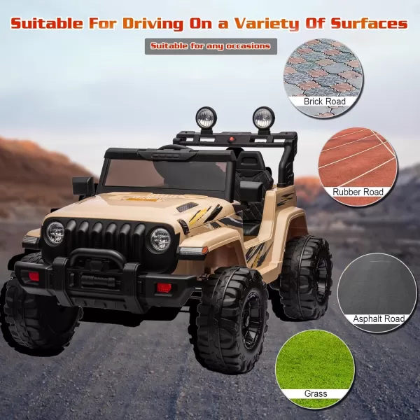 POSTACK 24V Kids Ride On Truck Electric Vehicle with Remote Control Power 4 Wheels NoDoor Design Powerful Battery and Motors with 2 Speeds LED Lights MusicHorn Bluetooth PinkKhaki