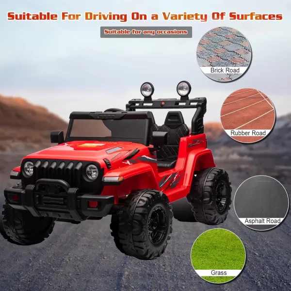 POSTACK 24V Kids Ride On Truck Electric Vehicle with Remote Control Power 4 Wheels NoDoor Design Powerful Battery and Motors with 2 Speeds LED Lights MusicHorn Bluetooth PinkRed