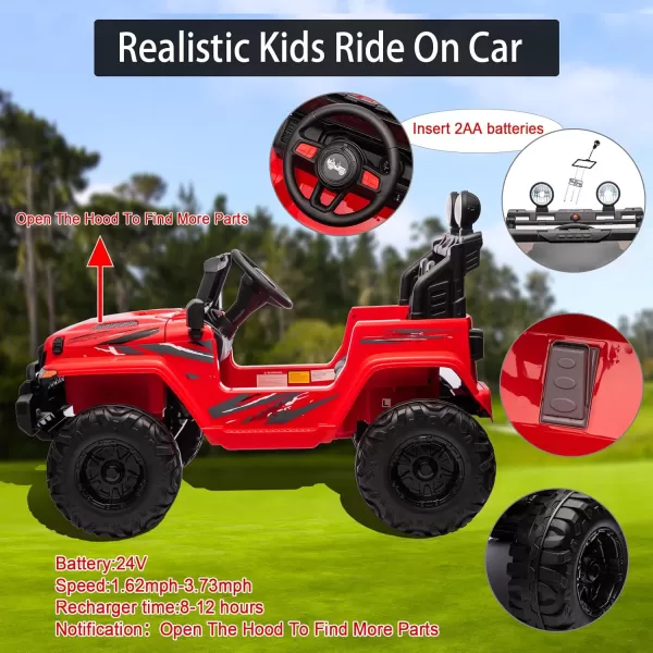 POSTACK 24V Kids Ride on Car with Remote Control Power 4 Wheels Electric Car for Kids Ride on Truck for Boys Girls Big Kids Ride on Toy Car to Drive with Music Bluetooth BlackRed