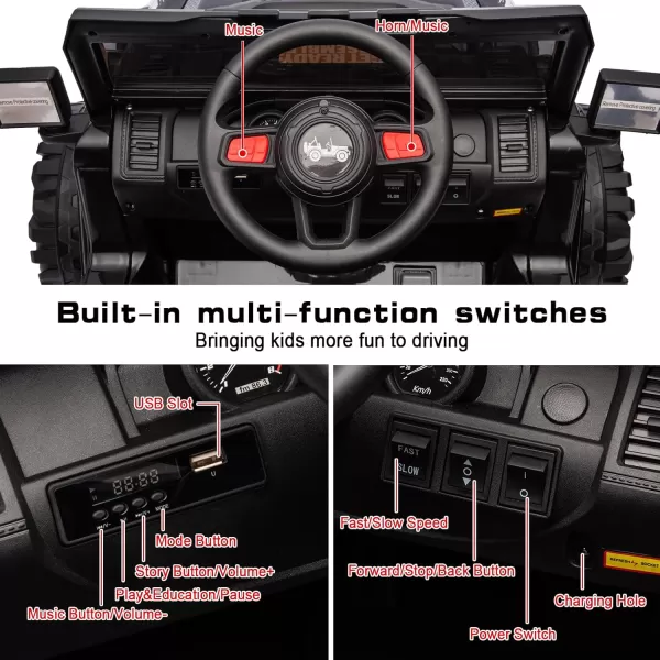 POSTACK 24V Kids Ride on Car with Remote Control Power 4 Wheels Electric Car for Kids Ride on Truck for Boys Girls Big Kids Ride on Toy Car to Drive with Music Bluetooth BlackRed