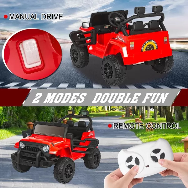 imagePOSTACK 12V Ride On Car with Parent Remote Control 4 Wheeler Battery Powered Kids UTV with Music Power Ride on Truck for Boys Girls 1 Seater Toddler Ride on Toy with LED Lights Bluetooth RedRed