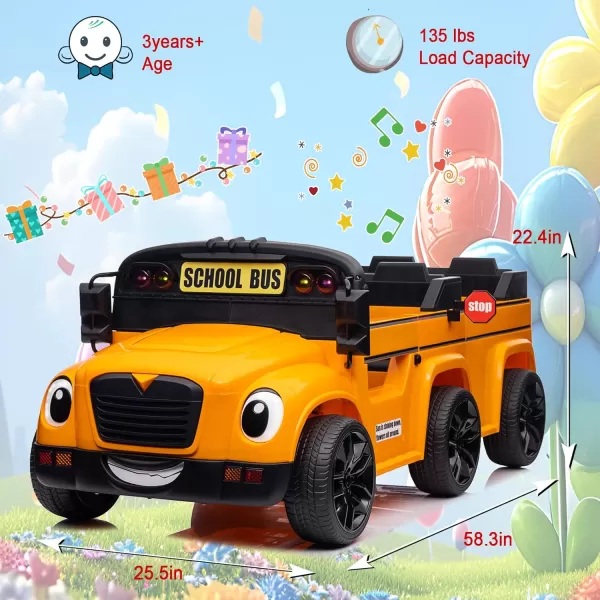 imagePOSTACK 24V Kids Ride on School Bus 2 Seater Ride on Car with Remote Control Battery Powered Cars for Kids Boys Girls Electric Ride on Toy with Microphone Music YellowOrange