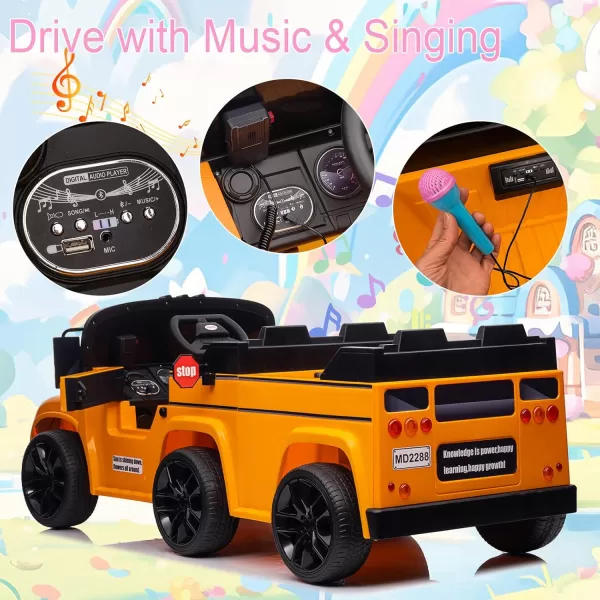 imagePOSTACK 24V Kids Ride on School Bus 2 Seater Ride on Car with Remote Control Battery Powered Cars for Kids Boys Girls Electric Ride on Toy with Microphone Music YellowOrange