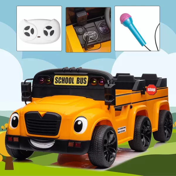 imagePOSTACK 24V Kids Ride on School Bus 2 Seater Ride on Car with Remote Control Battery Powered Cars for Kids Boys Girls Electric Ride on Toy with Microphone Music YellowOrange