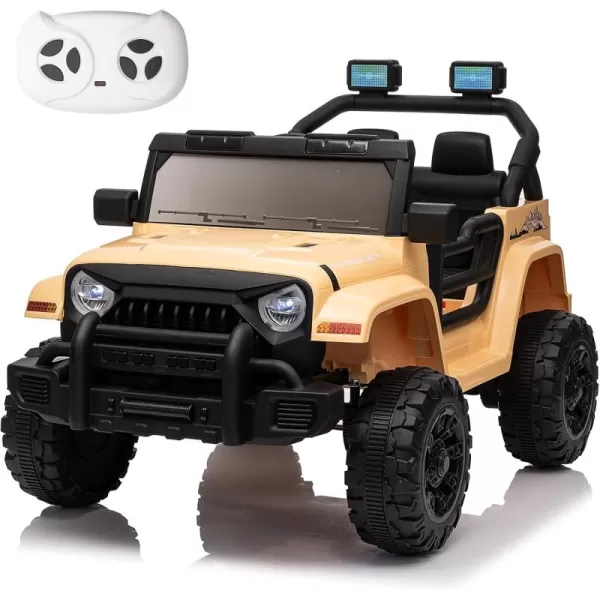 imagePOSTACK 12V Ride On Car with Parent Remote Control 4 Wheeler Battery Powered Kids UTV with Music Power Ride on Truck for Boys Girls 1 Seater Toddler Ride on Toy with LED Lights Bluetooth RedKhaki