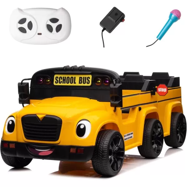 imagePOSTACK 24V Kids Ride on School Bus 2 Seater Ride on Car with Remote Control Battery Powered Cars for Kids Boys Girls Electric Ride on Toy with Microphone Music YellowYellow