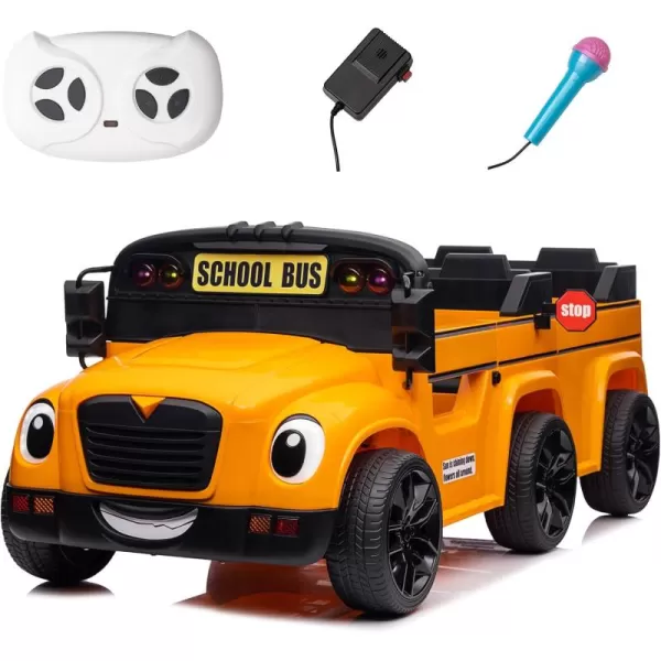 imagePOSTACK 24V Kids Ride on School Bus 2 Seater Ride on Car with Remote Control Battery Powered Cars for Kids Boys Girls Electric Ride on Toy with Microphone Music YellowOrange