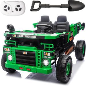 imagePOSTACK XL 24V Ride on Dump Truck Toy Ride on Construction Vehicles wElectric Dump Bed 4WD Kids Electric Car with Remote Control and Shovel 4x70W Powerful Motors YellowGreen