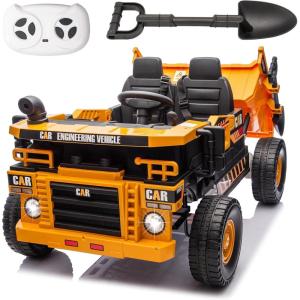 imagePOSTACK XL 24V Ride on Dump Truck Toy Ride on Construction Vehicles wElectric Dump Bed 4WD Kids Electric Car with Remote Control and Shovel 4x70W Powerful Motors YellowYellow