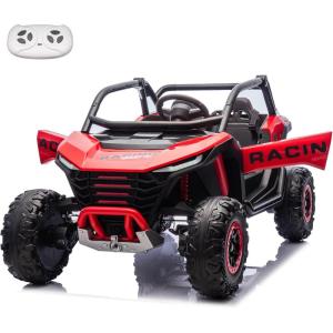 imagePOSTACK 24V 7Ah 2 Seater Ride on Car with Remote Control for Boys Girls Four Wheeler Side by Side UTV wEVA Tires 4WD2WD LED Lights 4x125W Motors BluetoothRedRed