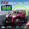 imagePOSTACK 24V 2 Seater Ride On Car with Remote Control 4WD Ride On Toys for Big Kids 4x4 Battery Powered Electric UTV for Boys Girls Off Road Truck with 3 Speeds Bluetooth PinkPink