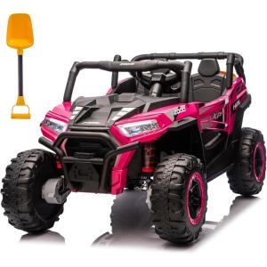 imagePOSTACK 24V 2 Seater Ride On Car with Remote Control 4WD Ride On Toys for Big Kids 4x4 Battery Powered Electric UTV for Boys Girls Off Road Truck with 3 Speeds Bluetooth PinkPink