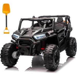imagePOSTACK 24V 2 Seater Ride On Car with Remote Control 4WD Ride On Toys for Big Kids 4x4 Battery Powered Electric UTV for Boys Girls Off Road Truck with 3 Speeds Bluetooth PinkBlack
