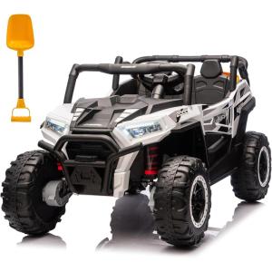 imagePOSTACK 24V 2 Seater Ride On Car with Remote Control 4WD Ride On Toys for Big Kids 4x4 Battery Powered Electric UTV for Boys Girls Off Road Truck with 3 Speeds Bluetooth PinkWhite