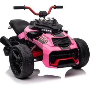 imagePOSTACK 24V Kids ATV 3 Wheeler Ride on Motorcycle Battery Powered Electric Bike Vehicle Ride on Toy Car for Toddler Boys Girls with Musi LED Light Blue24vpink