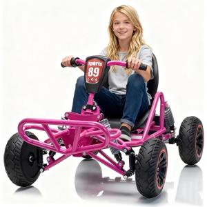 imagePOSTACK 24V Go Kart for Kids 150W2 Extra Powerful Motors Outdoor Ride On Toy 8Ah Battery 8MPH HeavyDuty Steel Frame TwistGrip Throttle EVA Tires Adjustable Seat BluePink