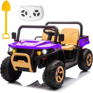 imagePOSTACK 24V 2 Seater Ride on Toy with Parental Remote Control Electric Dump Truck for Kids Battery Powered Electric Vehicle UTV for Kids to Drive wBluetooth Music BlackPurple