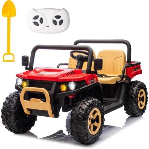 imagePOSTACK 24V 2 Seater Ride on Toy with Parental Remote Control Electric Dump Truck for Kids Battery Powered Electric Vehicle UTV for Kids to Drive wBluetooth Music BlackRed