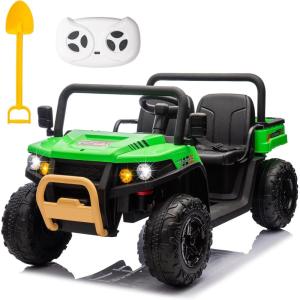 imagePOSTACK 24V 2 Seater Ride on Toy with Parental Remote Control Electric Dump Truck for Kids Battery Powered Electric Vehicle UTV for Kids to Drive wBluetooth Music BlackGreen
