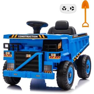 imagePOSTACK 12V Ride On Construction TruckBattery Powered Ride On Car with Remote Control Kids Electric Vehicle with Shovel Speaker Bluetooth MusicBoys Girls Gift 3 SpeedsBlue12v Blue
