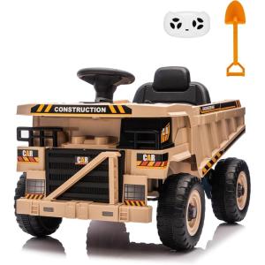 imagePOSTACK 12V Ride On Construction TruckBattery Powered Ride On Car with Remote Control Kids Electric Vehicle with Shovel Speaker Bluetooth MusicBoys Girls Gift 3 SpeedsBlue12v Khaki