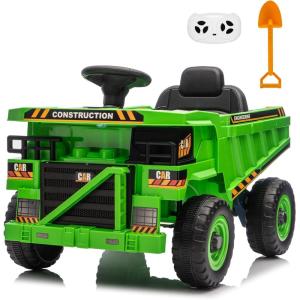 imagePOSTACK 12V Ride On Construction TruckBattery Powered Ride On Car with Remote Control Kids Electric Vehicle with Shovel Speaker Bluetooth MusicBoys Girls Gift 3 SpeedsBlue12v Green