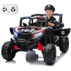 image:imagePOSTACK 24V Kids Ride on Car with Parent Remote Control 4WD OffRoad Police Car Side by Side Toddler Ride on Toy for Girls Boys with LED Police Lights Speaker Music PinkBlack