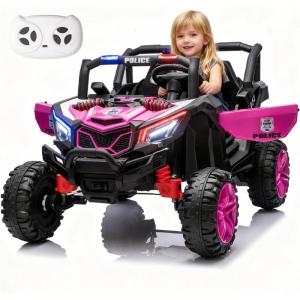 image:imagePOSTACK 24V Kids Ride on Car with Parent Remote Control 4WD OffRoad Police Car Side by Side Toddler Ride on Toy for Girls Boys with LED Police Lights Speaker Music PinkPink
