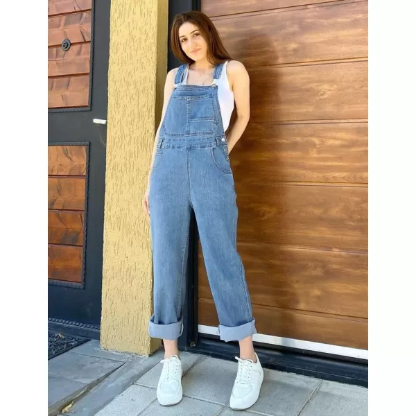 luvamia Overalls Women Loose Fit Denim Bib Baggy Overall Jumpsuit Straight Wide Leg Stretchy Jean Pants FashionA3 Blue Shadow