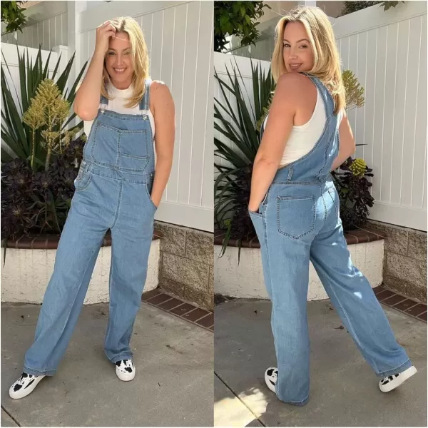 luvamia Overalls Women Loose Fit Denim Bib Baggy Overall Jumpsuit Straight Wide Leg Stretchy Jean Pants FashionA3 Blue Shadow