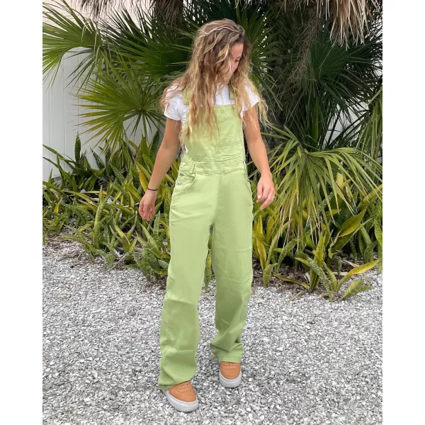 luvamia Overalls Women Loose Fit Denim Bib Baggy Overall Jumpsuit Straight Wide Leg Stretchy Jean Pants FashionA3 Sap Green