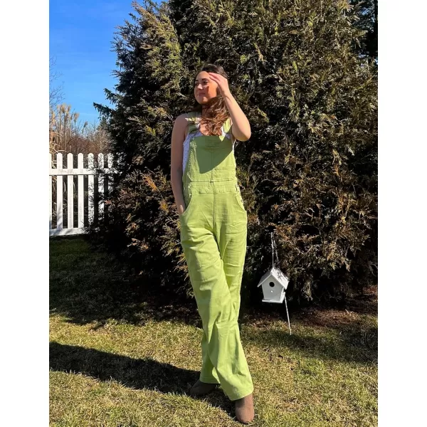 luvamia Overalls Women Loose Fit Denim Bib Baggy Overall Jumpsuit Straight Wide Leg Stretchy Jean Pants FashionA3 Sap Green