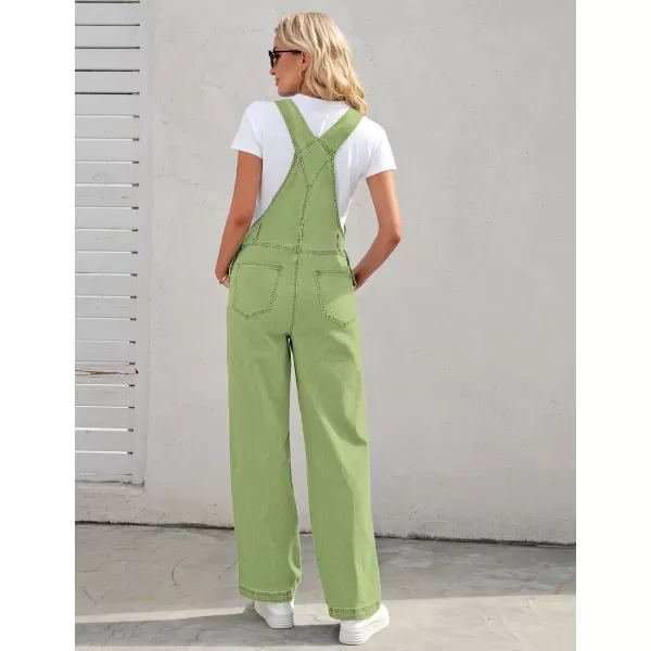 luvamia Overalls Women Loose Fit Denim Bib Baggy Overall Jumpsuit Straight Wide Leg Stretchy Jean Pants FashionA3 Sap Green