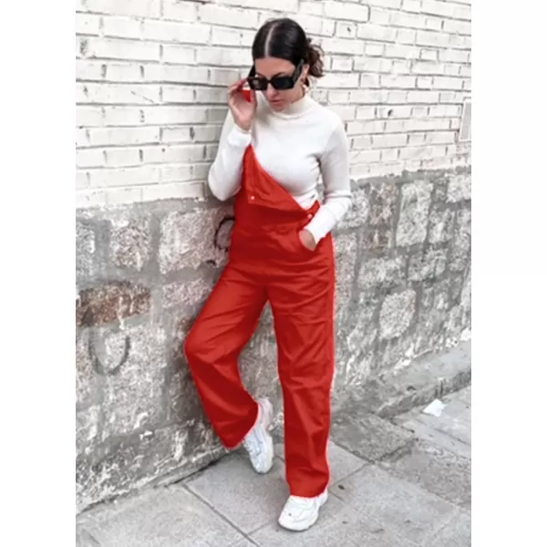 luvamia Overalls Women Loose Fit Denim Bib Baggy Overall Jumpsuit Straight Wide Leg Stretchy Jean Pants FashionA3 Spicy Orange