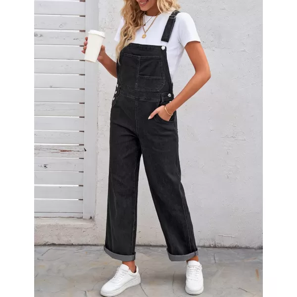 luvamia Overalls Women Loose Fit Denim Bib Baggy Overall Jumpsuit Straight Wide Leg Stretchy Jean Pants FashionBlack