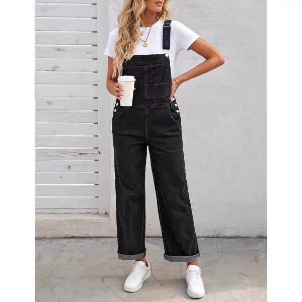 luvamia Overalls Women Loose Fit Denim Bib Baggy Overall Jumpsuit Straight Wide Leg Stretchy Jean Pants FashionBlack