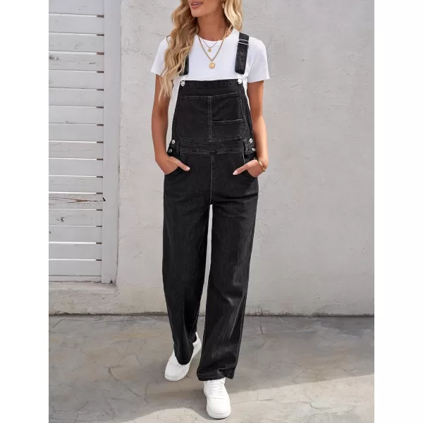 luvamia Overalls Women Loose Fit Denim Bib Baggy Overall Jumpsuit Straight Wide Leg Stretchy Jean Pants FashionBlack