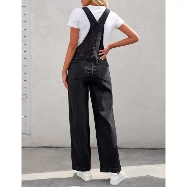 luvamia Overalls Women Loose Fit Denim Bib Baggy Overall Jumpsuit Straight Wide Leg Stretchy Jean Pants FashionBlack