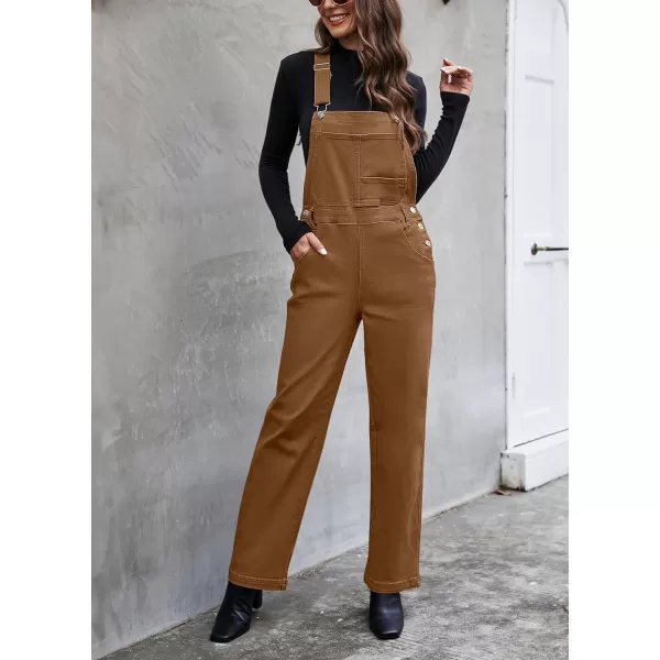 luvamia Overalls Women Loose Fit Denim Bib Baggy Overall Jumpsuit Straight Wide Leg Stretchy Jean Pants FashionPecan Brown