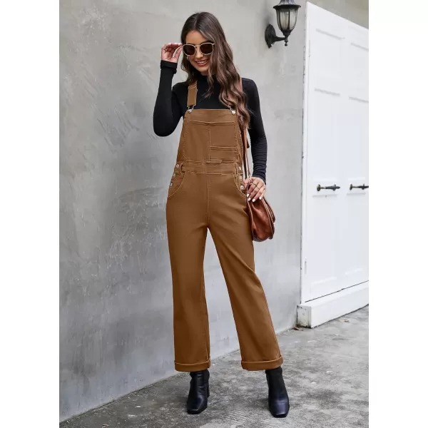 luvamia Overalls Women Loose Fit Denim Bib Baggy Overall Jumpsuit Straight Wide Leg Stretchy Jean Pants FashionPecan Brown