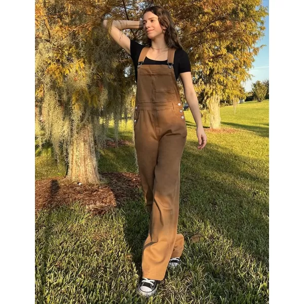 luvamia Overalls Women Loose Fit Denim Bib Baggy Overall Jumpsuit Straight Wide Leg Stretchy Jean Pants FashionPecan Brown