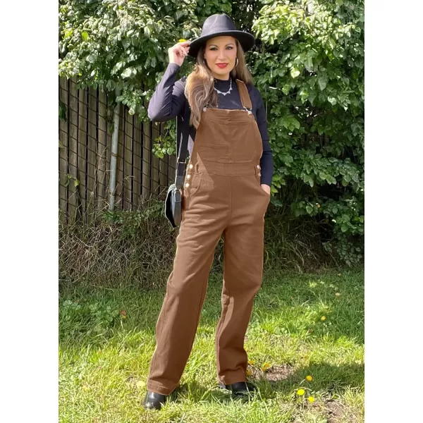 luvamia Overalls Women Loose Fit Denim Bib Baggy Overall Jumpsuit Straight Wide Leg Stretchy Jean Pants FashionPecan Brown