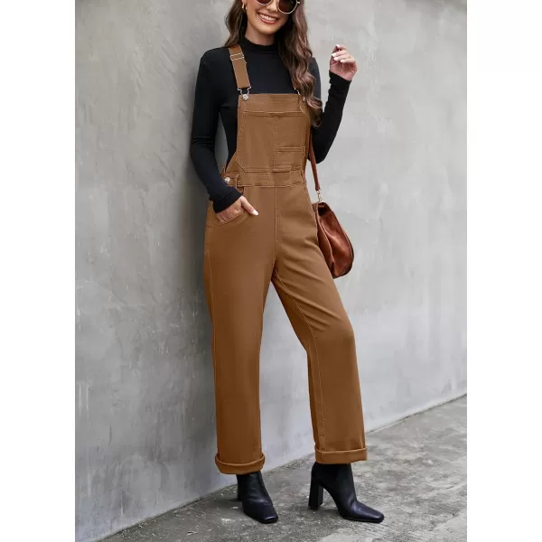 luvamia Overalls Women Loose Fit Denim Bib Baggy Overall Jumpsuit Straight Wide Leg Stretchy Jean Pants FashionPecan Brown