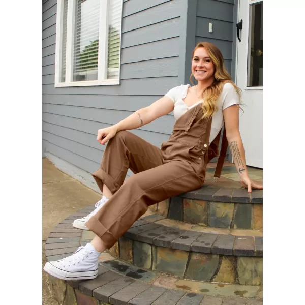 luvamia Overalls Women Loose Fit Denim Bib Baggy Overall Jumpsuit Straight Wide Leg Stretchy Jean Pants FashionPecan Brown