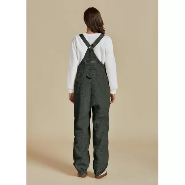 luvamia Sherpa Overalls for Women Baggy Warm Bib Fleece Fuzzy Winter Jumpsuits Adjustable Strap Overall with Zip PocketsArmy Green