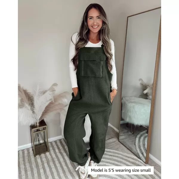 luvamia Sherpa Overalls for Women Baggy Warm Bib Fleece Fuzzy Winter Jumpsuits Adjustable Strap Overall with Zip PocketsArmy Green