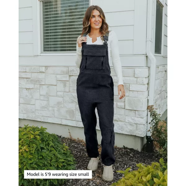 luvamia Sherpa Overalls for Women Baggy Warm Bib Fleece Fuzzy Winter Jumpsuits Adjustable Strap Overall with Zip PocketsCharcoal