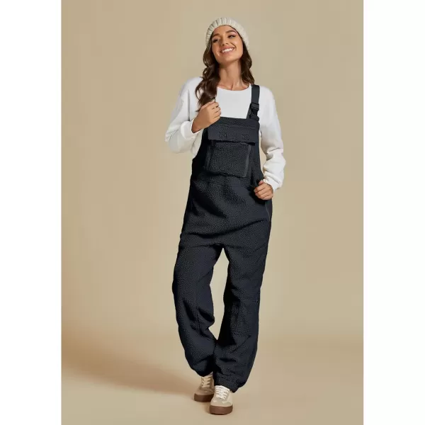 luvamia Sherpa Overalls for Women Baggy Warm Bib Fleece Fuzzy Winter Jumpsuits Adjustable Strap Overall with Zip PocketsCharcoal